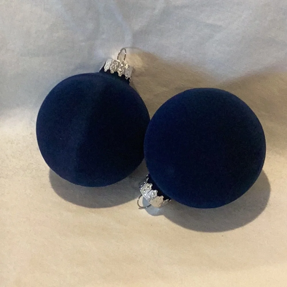 Navy blue flocked velvet like ornaments